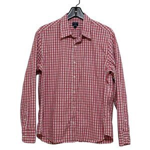 J Crew Flex Washed Slim Untucked Plaid‎ Shirt L Red